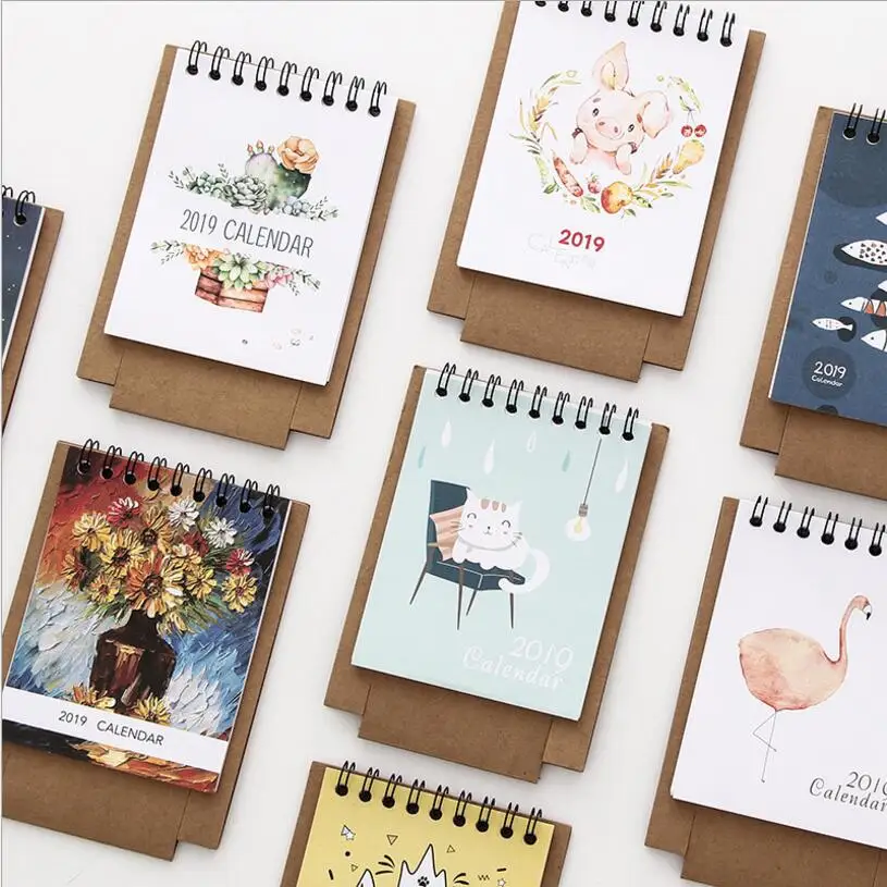 Calendar 2019 Cute Cartoon Characters Desktop Paper Calendar dual Daily Scheduler Table Planner Yearly Agenda Organizer