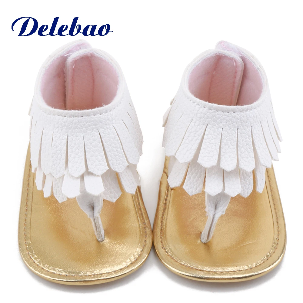 Delebao Вьетнамки для детской обуви мягкие подошвы для скользкой детской безопасности обувь ПУ кисточкой Детские летние сандалии
