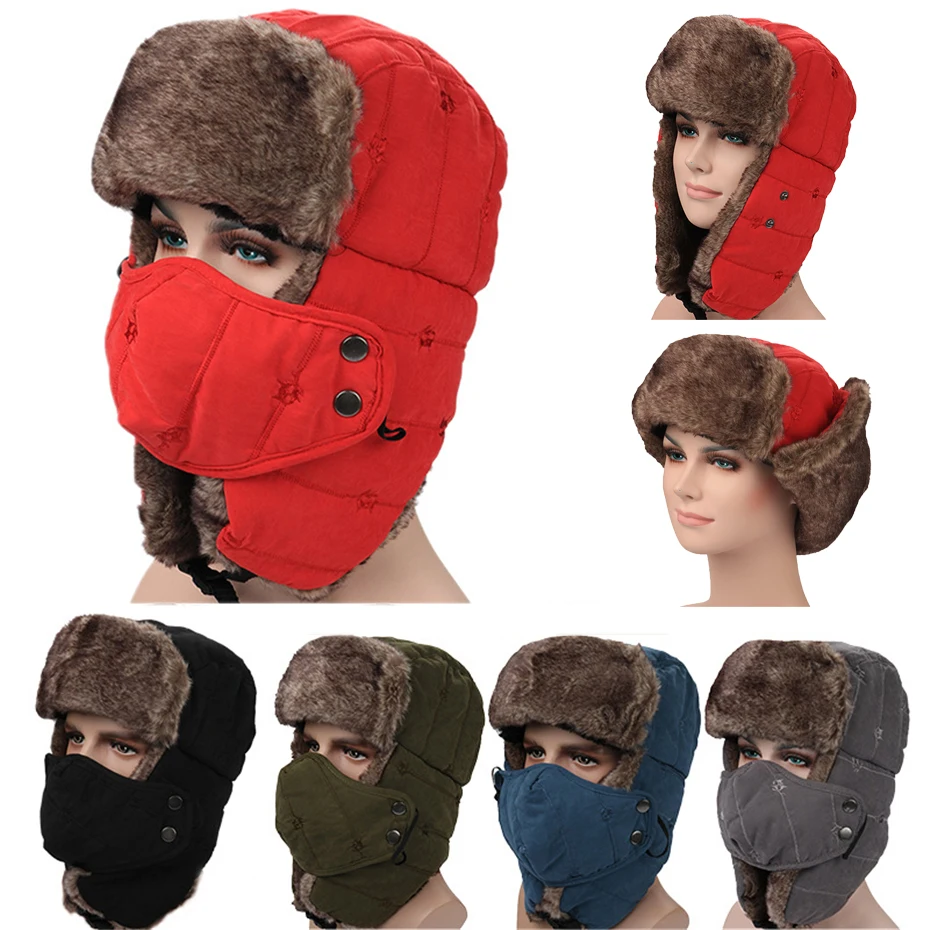 Adult Winter Warm Bomber Hats Thicken Thermal Windproof Winterproof Outdoor Hunting Snow Ski Hiking Caps Women Men |