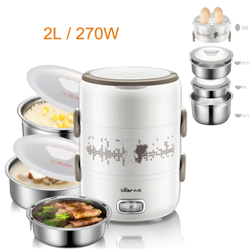 

D,Insulation Heating Electric Lunchbox 3Layers Steamer Egg Boilers with 3Independent Sealing Cover Stainless Steel Liners S2358