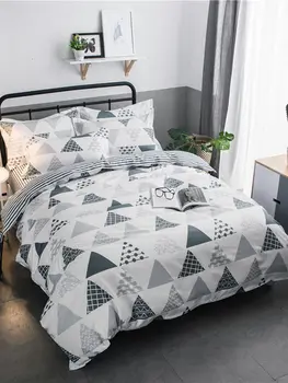 

3/4 Pcs Bedroom Bed Clothes Geometric Printed Soft Cozy Bedding Set