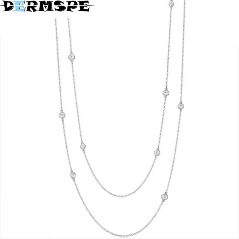 

DERMSPE TIFF 925 Sterling Silver Elegant Zircon Drop Necklace Ladies Glamour Fashion Clavicle Zirconia Clavicle Chain