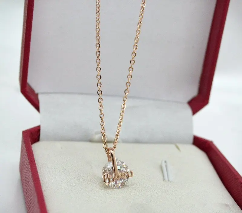 

YUN RUO Zircon Crystal Love Choker Necklace New Arrival Titanium Steel Rose Color Plated Fashion Woman Jewelry Free Shipping