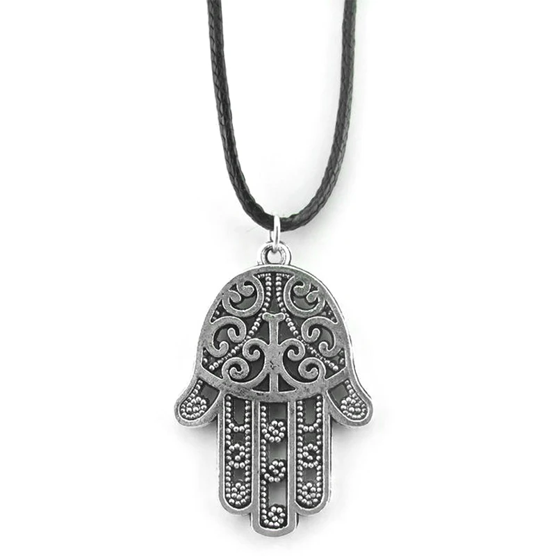 

Hamsa Pendant Necklace For Women New Leather Chain Men Deathly Hallows Anchor Elephant Vintage Silver Pendan Choker Necklace