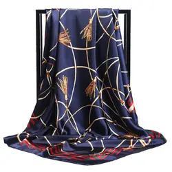 2019 Для женщин шёлковый шарф, модный принт квадратные шарфы большого размера для женские роскошные дизайнерские шали 90*90 см платок-бандана