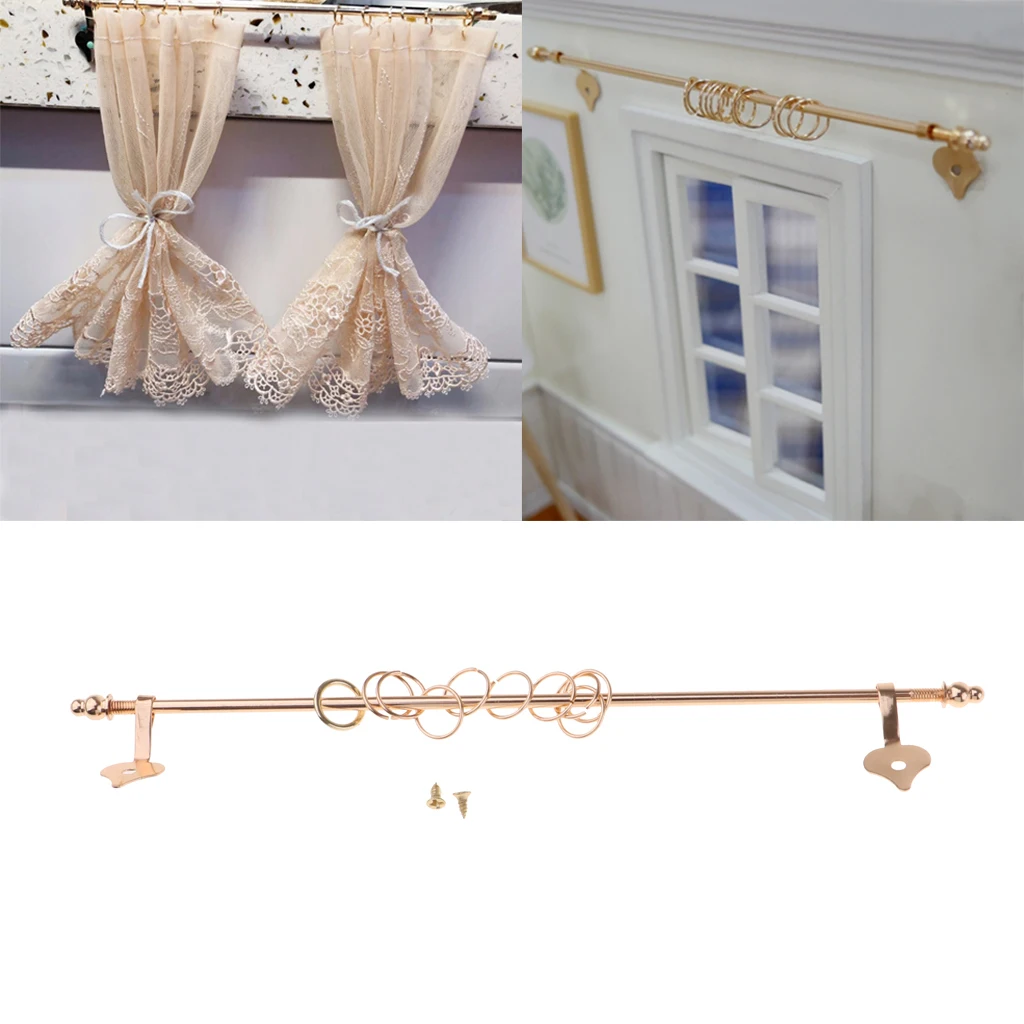 1/12 Scale Dollhouse Miniature Curtain Rod Furniture Window Accessories Golden 1/12 Scale Dollhouse Miniature Curtain Rod Furniture Window Accessories Golden
