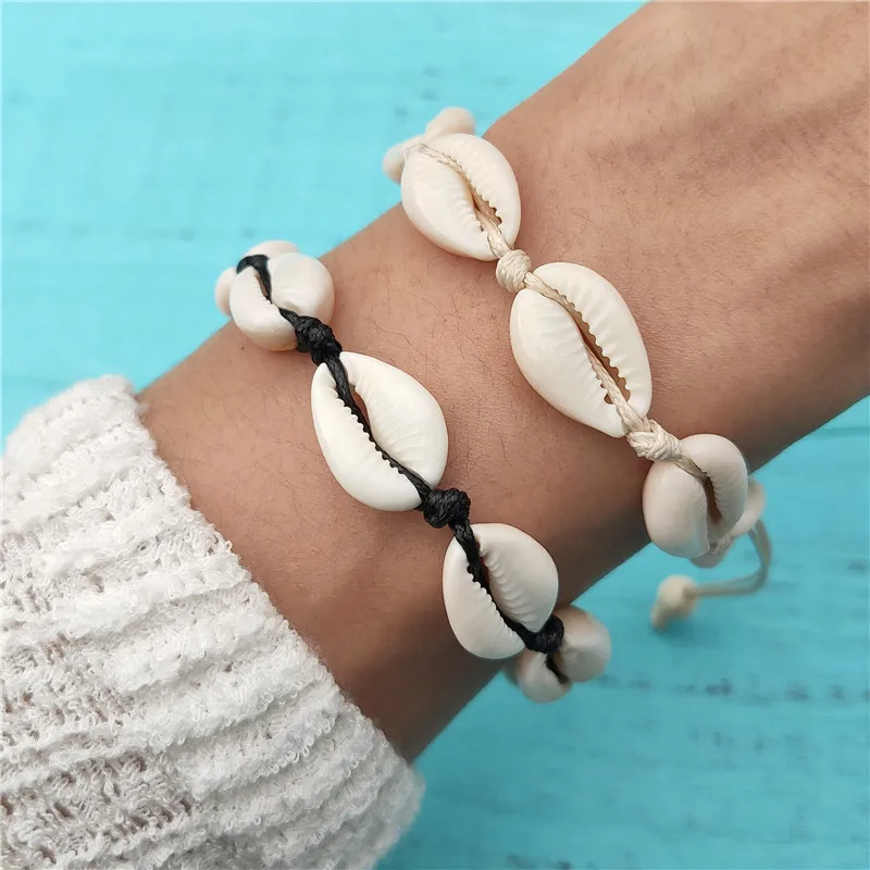 Handmade Braided Adjustable Hemp Macrame Shell Bracelet Boho Ocean Beach Cowrie Seashell Charm Bracelets for Women Shell Jewelry