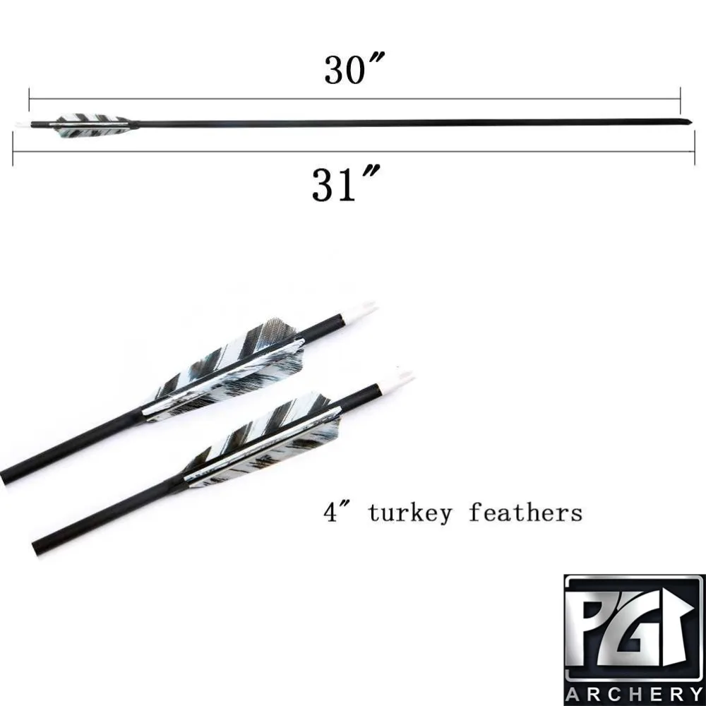 PG1ARCHERY белые 30 дюймовые углеродные стрелы с 4 дюймовым защитным пером флетчевые и