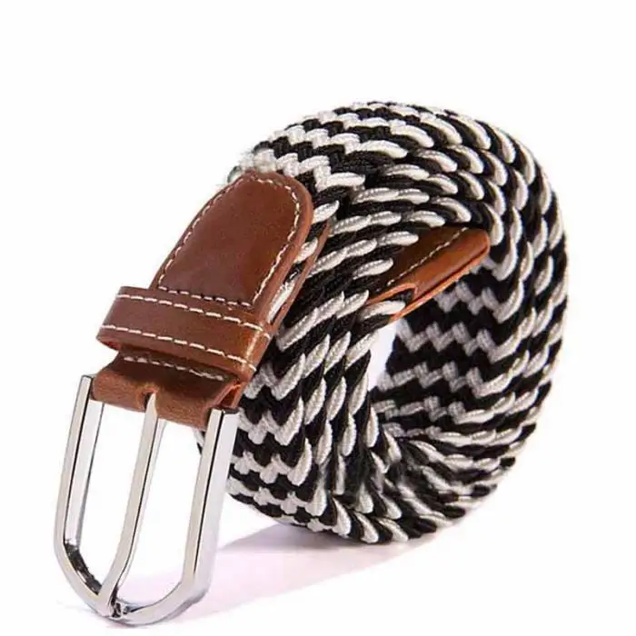 Fashion Men Elastic Stretch Waist Belt Braided Woven PU Leather Belt New KNG88