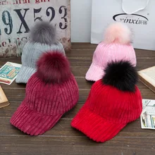 Модные женские бейсбольные кепки в полоску с искусственным меховым шариком, супер толстый вельветовый светильник, изогнутая Кепка с бантом, женские кепки, Снэпбэк