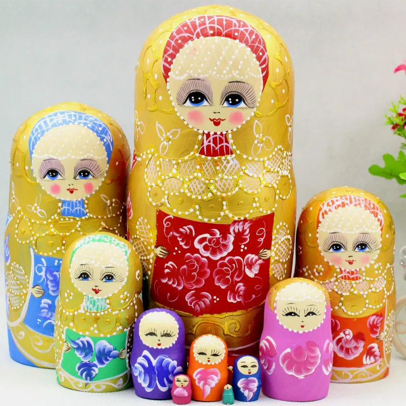 10Pcs 6" Russian Nesting Dolls Matryoshka Handmade Stacking Girl Toys Gifts New 