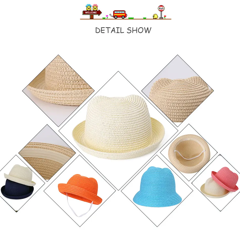 DMROLES детская летняя шапочка соломенные шляпы для девочек и мальчиков детские уши детские шляпы от солнца однотонные пляжные шляпы реквизит для фотосъемки