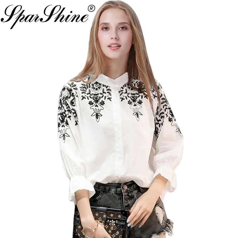 Blusas женская блузка с вышивкой топы Camisas Femininas белые черные 2017 5XL хлопок лен плюс