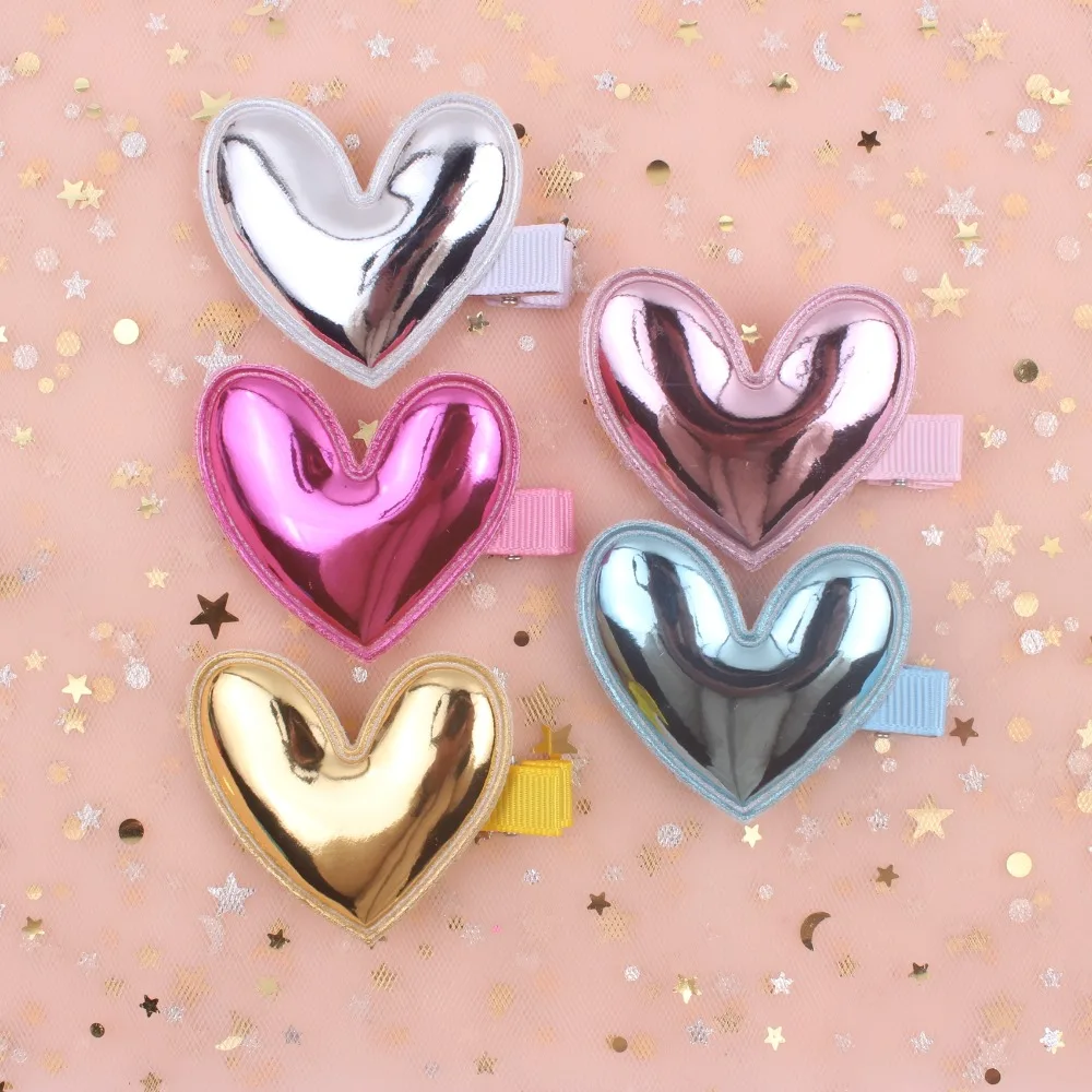 

2019 new Fashion PU material irregular love heart girls Ribbon Hairpins (clip long58mm) Hair Accessories for kids barrettes 1pcs