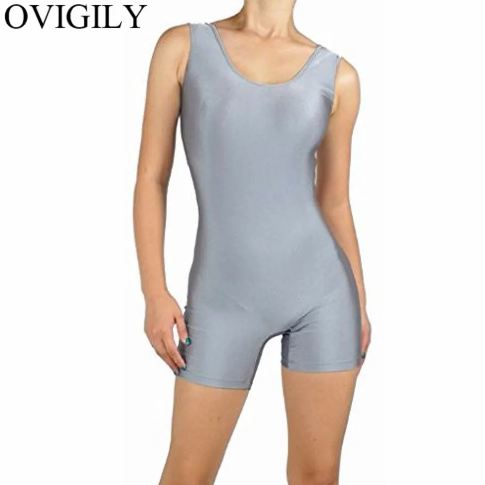 OVIGILY Women's Tank Gymnastics Biketard Adults Black Short Unitard Spandex Dancewear Fitness Biketards Shortall for Cycling