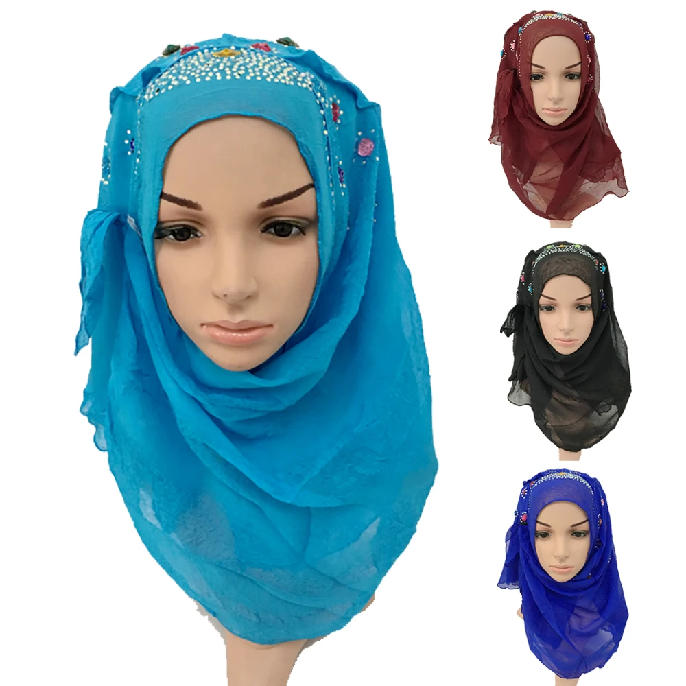 New Muslim Head Scarf Middle East Multicolor Acrylic Drill Hijab Shawls
