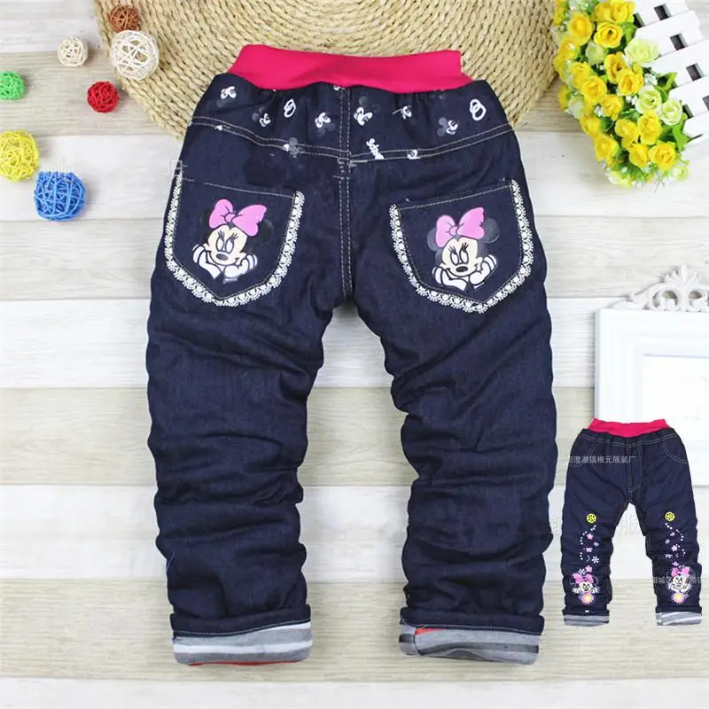 Модные Штаны для маленьких девочек и мальчиков; детские джинсы; брюки с изображением Минни; сезон осень-зима; леггинсы; брюки; джинсы с Микки Маусом; детские джинсовые штаны - Цвет: mini