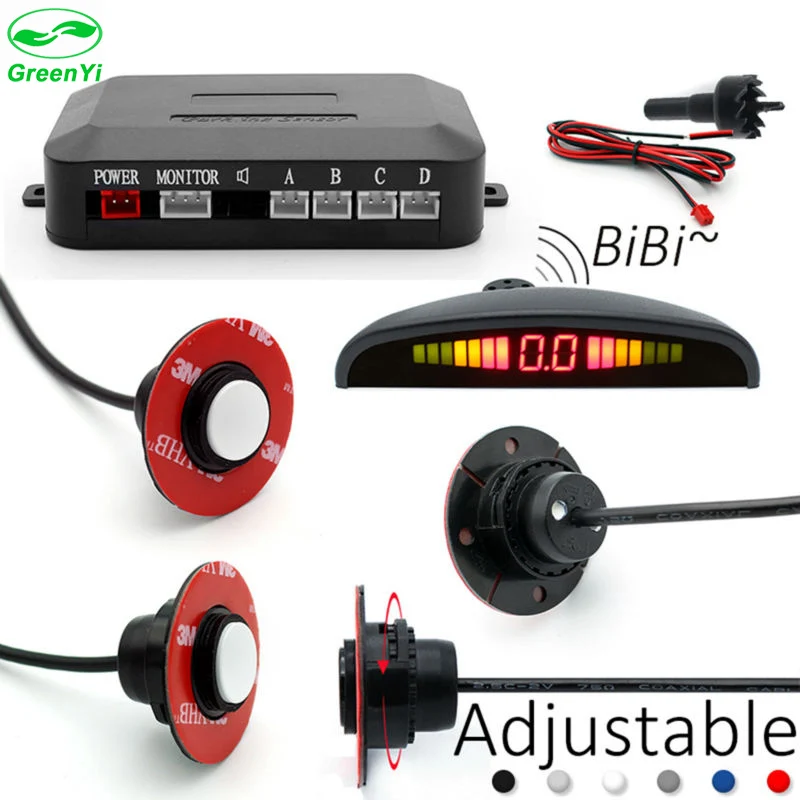 GreenYi Car LED Parking Sensor With 4 Round Flat Sensors 12V De Estacionamento Reverse