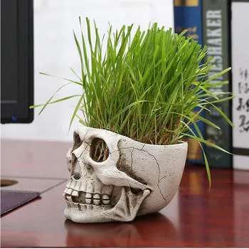 

High Quality Resin Skull Flowerpot Statues Green Plant Flower Pot Desk Decor Toy Home Halloween Party Decoration Dropshipping