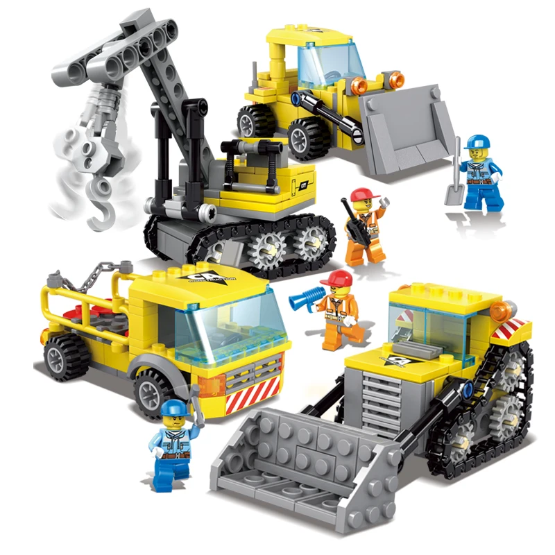 

KAZI legoings City Construction 4in1 Heavy Crane Transporter Bulldozer Excavator 457Pcs Building Blocks Bricks Toys for Children