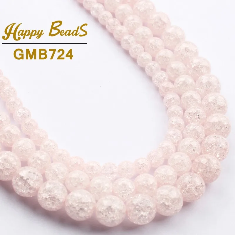 Light Pink Cracked Crystal Beads Round Loose Spacer Bead For Making Jewelry DIY Fashion Bracelet Necklace 15''Strand 6/8/10mm |