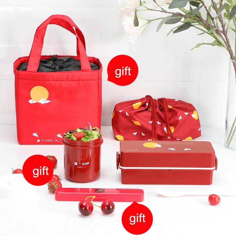 

Japanese style bento box double layer lunch boxes microwavable plastic separate food containter