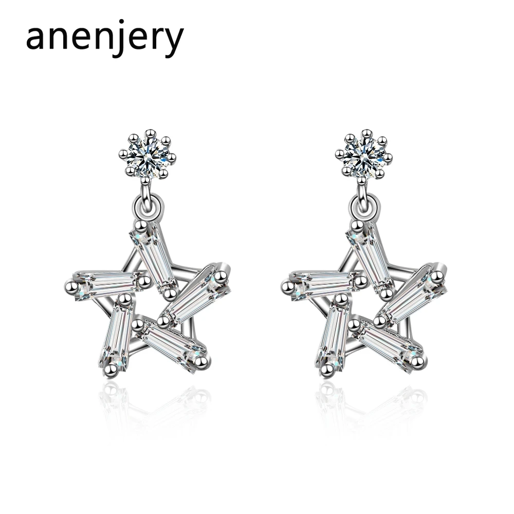 Anenjery, очаровательные 925 пробы, серебро, AAAAA, циркон, пентаграмма, звезда, серьги для женщин, подарок, pendientes oorbellen S-E828