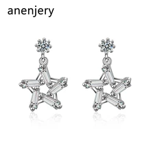 Anenjery, очаровательные 925 пробы, серебро, AAAAA, циркон, пентаграмма, звезда, серьги для женщин, подарок, pendientes oorbellen S-E828