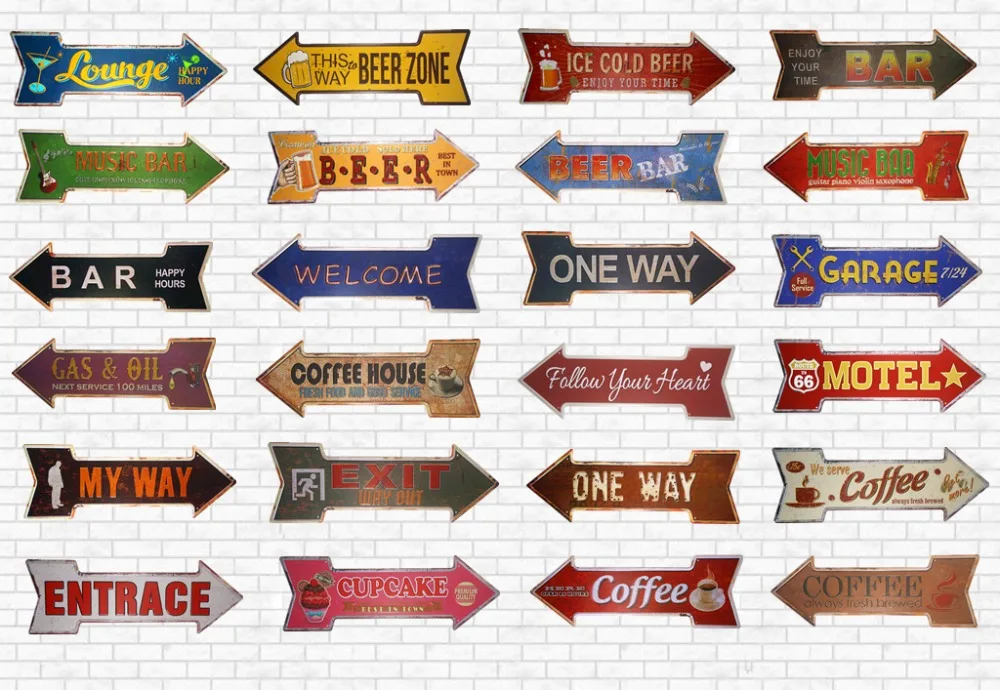 

Vintage Arrow Metal Tin Signs Exit Beer coffee Welcome Poster Route 66 Garage Restaurant Bar Beer Cafe Wall Stickers Decor