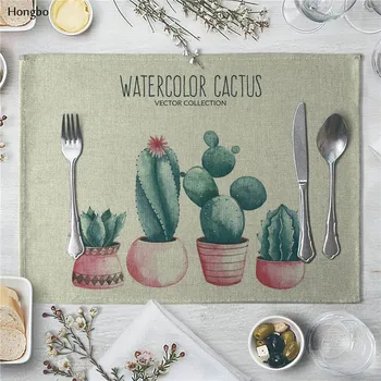 

Linen Placemat Succulents Cactus Plants Pattern Dining Table Mat Cloth Table Napkin for Wedding Kitchen Cup Mat Party Decoration