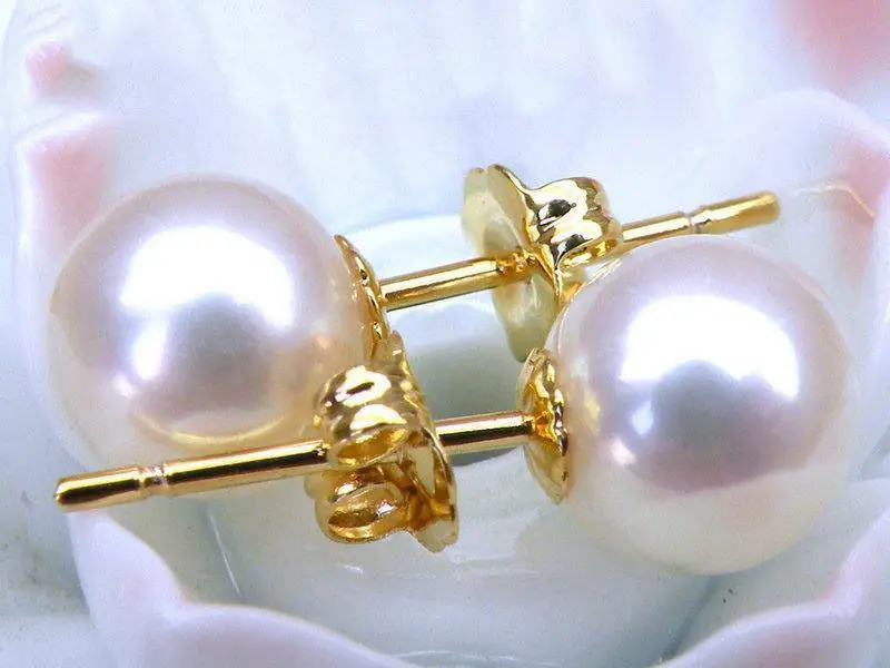 

TOP 8MM AAA+++ GRADE PERFECT ROUND WHITE AKOYA PEARLS EARRING 14K SOLID GOLD