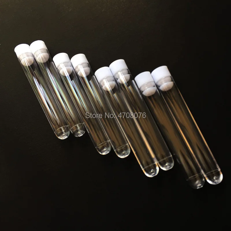 50 Pcs/lot 12x75mm Clear PS Plastic Test Tubes With White Caps Stoppers Test Tubes clear lab tube round bottom plain end