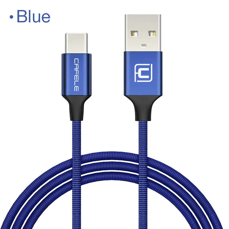 Cafele USB-C кабель для Xiaomi A1 type C кабель для зарядки и передачи данных usb type C нейлоновый тканый USB кабель для samsung S8 - Цвет: Синий