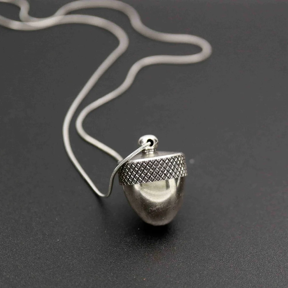 20x25MM Vintage Style Brass Antiqued Silver Acorn Nut Locket Memorial Vial Cremation Urn Secret Stash Canister Necklace 27Inches