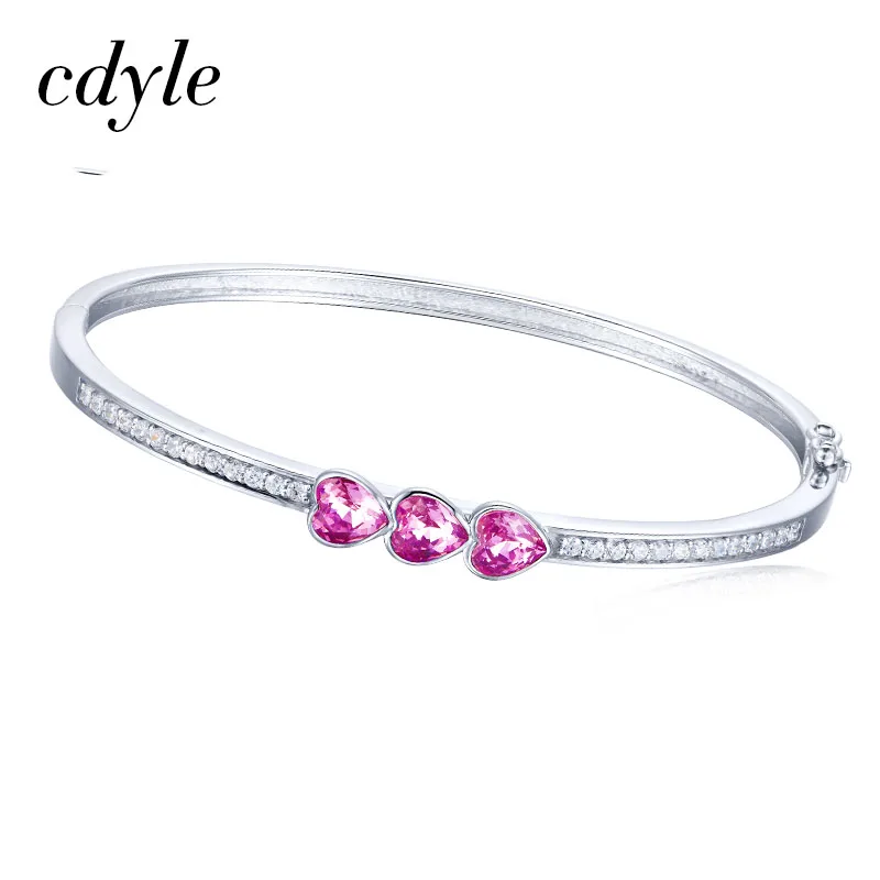 

Cdyle Crystals from Swarovski Women Bracelets & Bangles S925 Sterling Silver Bangles Rose Red Fashion Jewelry Bijoux Lady Gift