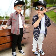 Детская рубашка новая весенне-осенняя хлопковая рубашка в полоску для мальчиков повседневная красная рубашка с длинными рукавами и отложным воротником