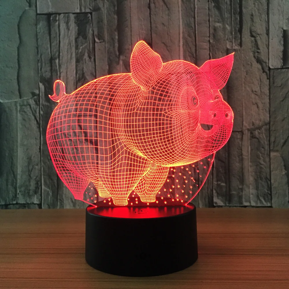 detalles de 3d lindo cerdito cerdo luz de noche 7 color cambio led lampara de escritorio regalo decoracion habitacion tactil ver titulo original