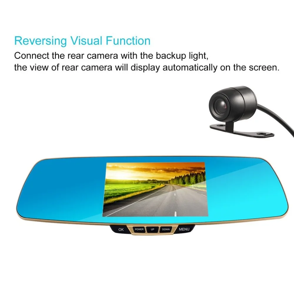 

F3C Dual Lens 4.3 TFT Rearview Mirror Dual Channel Dash Cam with Car Recorder and Reverse Parking System 1080P HD 140 Angle
