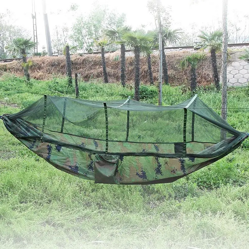 SGODDE Portable Folded 200kg Maximum Load Travel Jungle Camping Outdoor Hammock Hanging Nylon Bed Mosquito Net