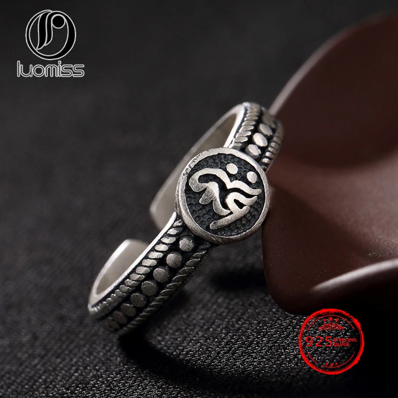 

S925 Sterling Silver six words blessing text inlaid men's ring personalized simple style and diverse