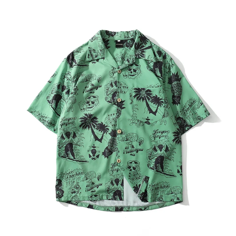 Новинка, Гавайские мужские рубашки с принтом черепа, летняя уличная одежда в стиле хип-хоп Харадзюку, футболки, повседневные топы с коротким рукавом, Пляжная рубашка