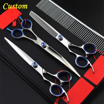 

Custom 4 kit left handed japan 7'' pet dog grooming hair scissors cutting shears pet thinning barber tools hairdressing scissors