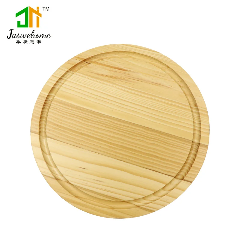 Jaswehome pine wood round cutting board cheese boards solid wood chopping block chopping board with juice groove