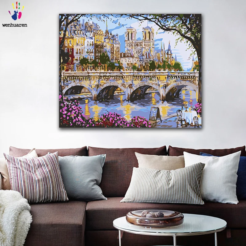 

DIY Coloring paint by numbers British riverside beauty figure paintings by numbers with kits 40x50 framed