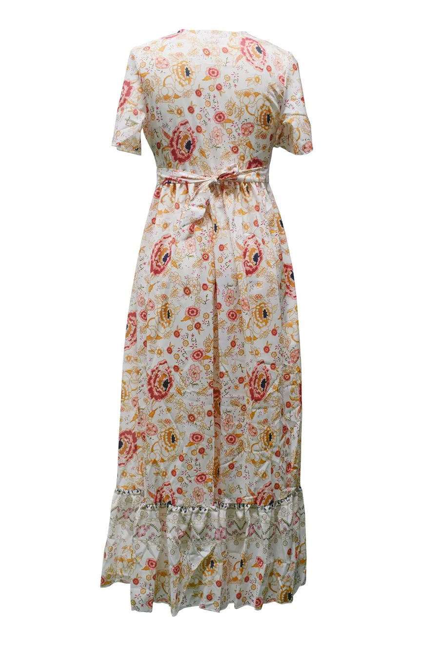 Gladiolus Bohemian Women Summer Dress Short Sleeve V Neck Floral Print Belt Tunic Split Sexy Beach Dresses Women 2019 Maxi Dress (18)