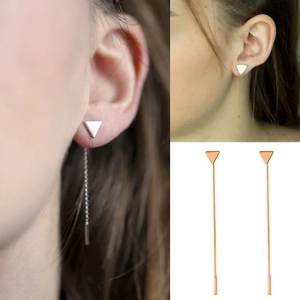 

2019 Gold Silver color Triangle Earrings Metal Chain Long Tassel Drop Earring Women Dangle Charm Eardrop Ear Jewelry Accessories