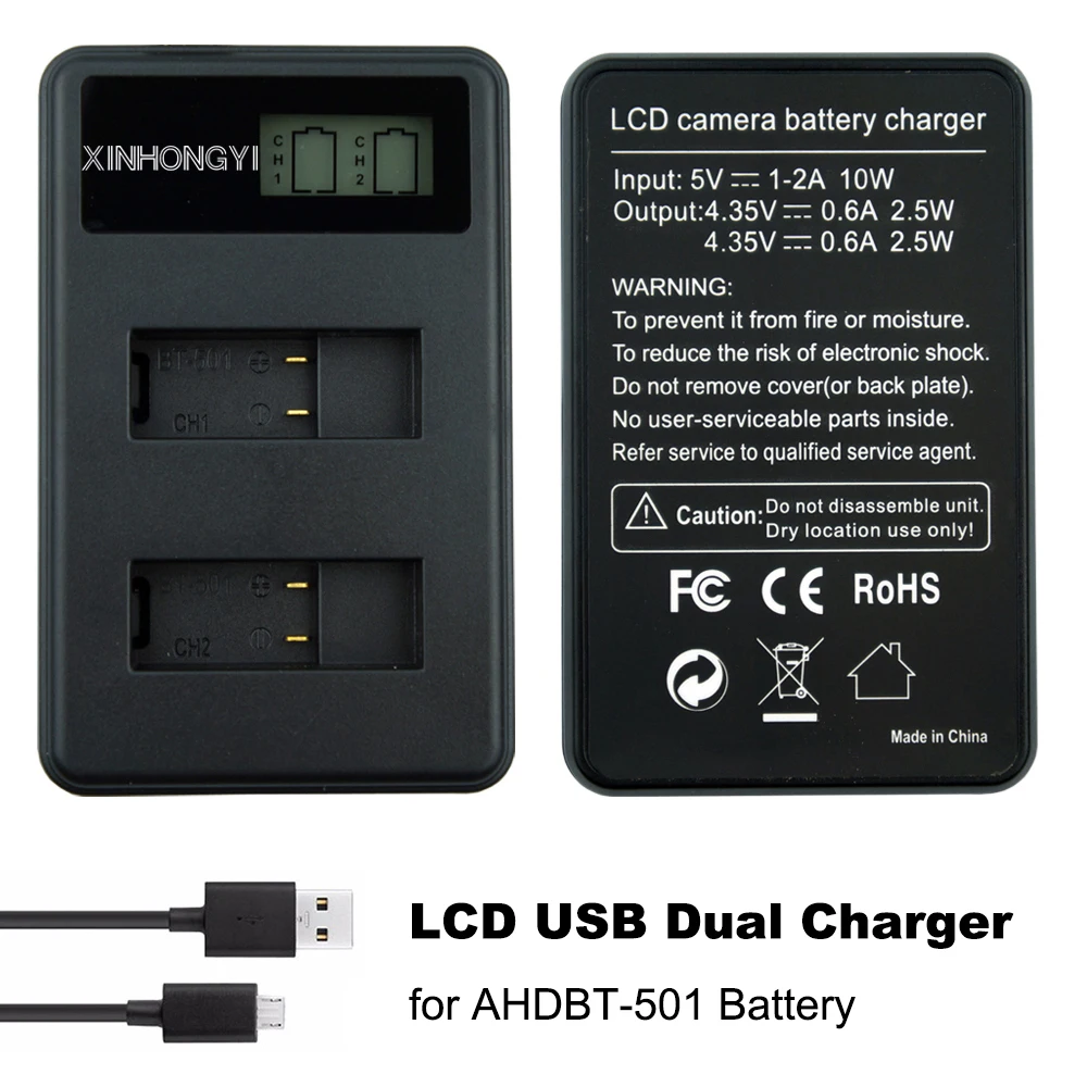 

Hero5 accessories AHDBT-501 Battery Charger Hero7 USB LCD Display Dual Charger For GoPro Hero5 hero6 7 bateria action Camera