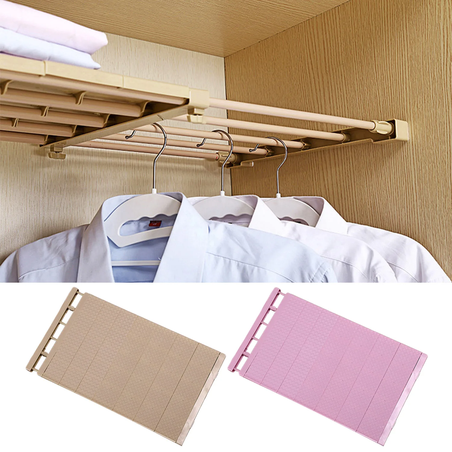 

Behogar Stretchable Expandable Adjustable Nail-free Wardrobe Closet Storage Rack Organizer Layered Partition Board Space Saver