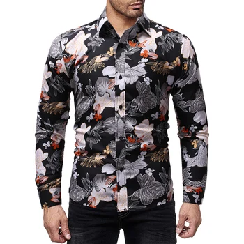 

good quality 2019 new brand long sleeve floral mens patterned shirts slim fit casual hawaiian shirt for men