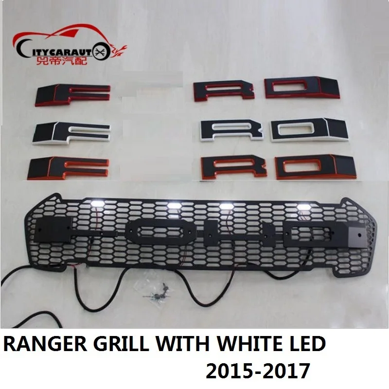 

CITYCARAUTO CAR STYLING WHITE 4 LED RACING GRILL GRILLE RAPTOR GRILLS FRONT MASK COVER FIT FOR RANGER T7 TXL wildtrak 2015-2017